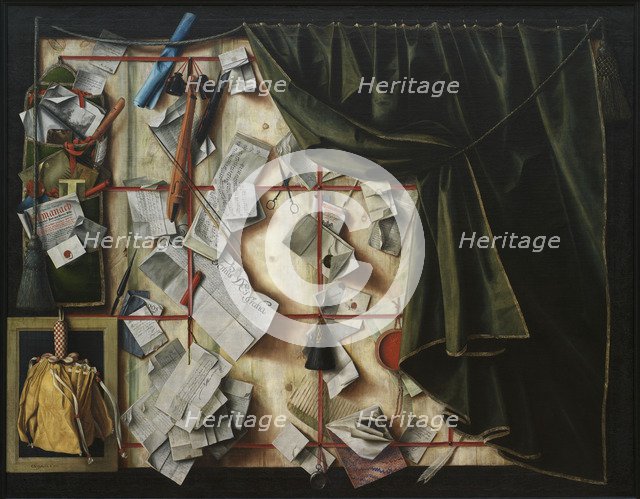 Trompe l'oeil. Letter Rack with Proclamation by Frederik III, 1672.