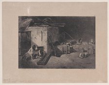 Interior of the Kennel, from the series Hunting Scenes, 1829. Creator: Alexandre Gabriel Decamps.