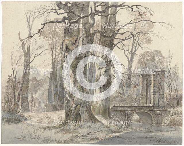 Winter landscape with gate between trees, 1835. Creator: Hendrik Gerrit ten Cate.