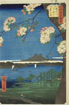 Suijin Shrine and Massaki on the Sumida River (Sumidagawa Suijin no mori Massaki), from th..., 1856. Creator: Ando Hiroshige.