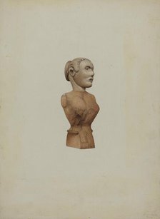 Carved Bust: Doll, c. 1939. Creator: Robert Pohle.