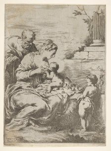 The Holy Family with the infant St John the Baptist at right, 1650-57. Creator: Bartolomeo Biscaino.