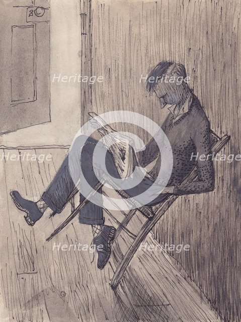 Young man leaning his chair against a wall, 1952. Creator: Shirley Markham.