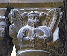 Capital of one of the Gothic galleries of the cloister built between (1387 - 1401) representing a…