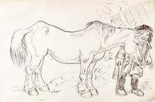 A Groom Feeding His Horse, 1825-1839. Creator: James Howe.