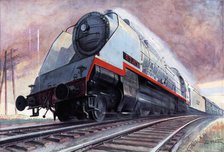 Locomotive Super - Mountain 241-101 leading passengers travelling to New York to Havre, drawing i…