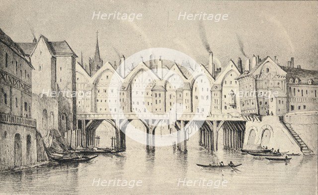 'The Pont St Michel in 1550', 1915. Artist: Unknown.