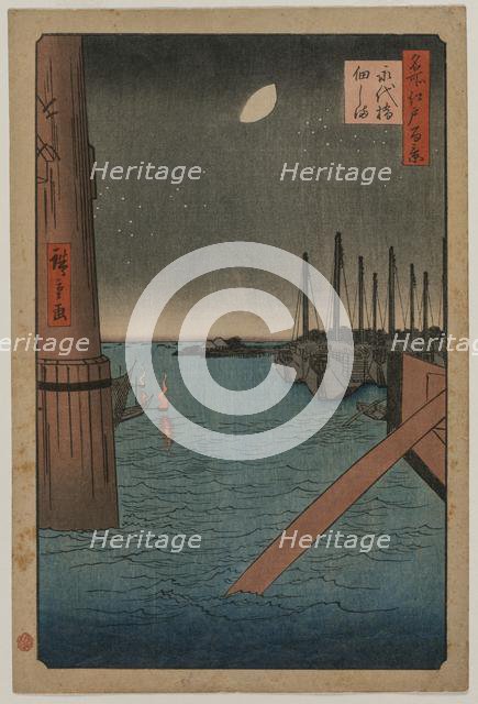 Tsukudajima from Eitai Bridge, from the series One Hundred Views of Famous Places in Edo, 1858. Creator: Utagawa Hiroshige (Japanese, 1797-1858).