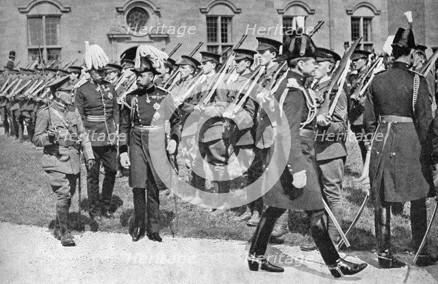 King George V (1865-1936) inspecting the OTC at Bangor University College, c1920s (1936). Artist: Unknown