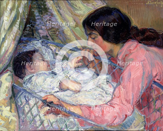 At the Cradle. Artist: Tarkhov, Nikolai Alexandrovich (1871-1930)