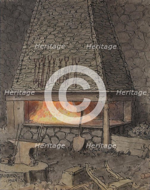 German hearth in amot's mill, 1924-1938. Creator: Ferdinand Boberg.