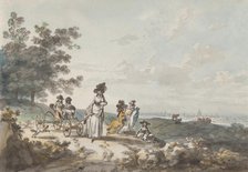 View of London with St. Paul’s in the Distance: Woman and Children with a Baby Carriage, 1787. Creator: Julius Caesar Ibbetson.