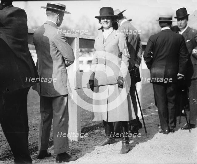 Horse Shows - Miss Martha Hazard, Hurdling And On Foot, 1911. Creator: Harris & Ewing.