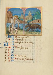 June Calendar Page: Mowing: Cancer; Book of Hours, early 16th century. Creator: Unknown.