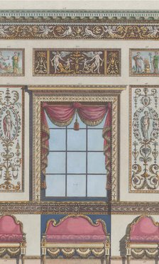 Interior Ornamented Wall with Window and Furniture, nos. 411-424..., February 15, 1792. Creator: Michelangelo Pergolesi.