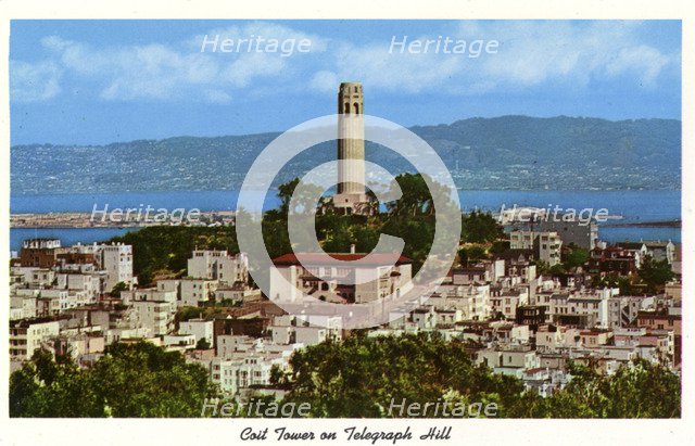 Coit Tower on Telegraph Hill, San Francisco, California, USA, 1957. Artist: Unknown