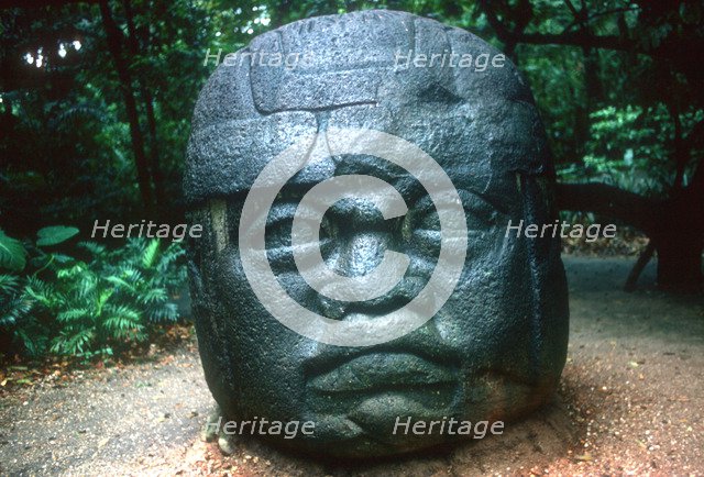 Olmec carved head from La Venta, Pre-Columbian, Central America, 1150-800 BC. Artist: Unknown