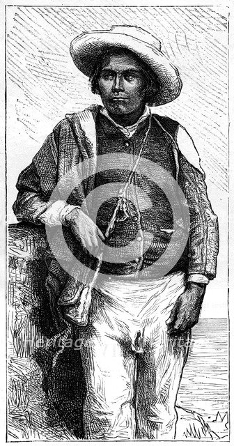 Indigenous male inhabitant of Bolivia, South America, 19th century. Artist: Maillart