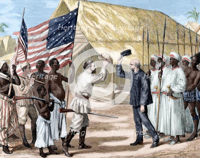 Meeting between Henry Morton Stanley and David Livingstone, Africa, November 1871, (19th century). Creator: Unknown.