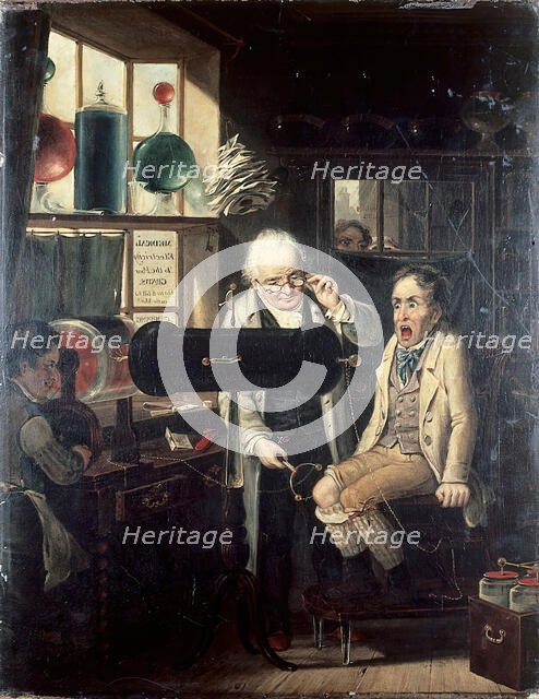 Dispensing of medical electricity (electrotherapy), 1824. Creator: Edmund Bristow.