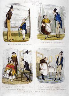 Four views of London characters, 1835.                                             Artist: Anon