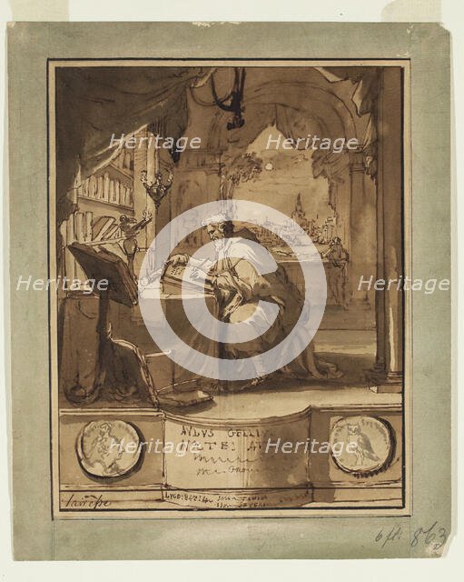 Aulus Gellius Finishing "The Attic Nights", c1706. Creator: Jan Goeree.