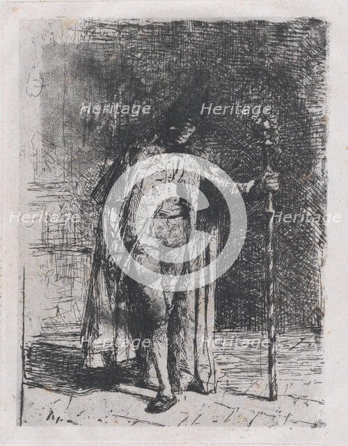 Master of ceremonies, a man standing facing the viewer holding a staff in his left han..., ca. 1865. Creator: Mariano Jose Maria Bernardo Fortuny y Carbo.