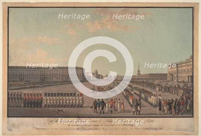 The parade in front of the Winter Palace in St. Petersburg, 1799. Artist: Anonymous  