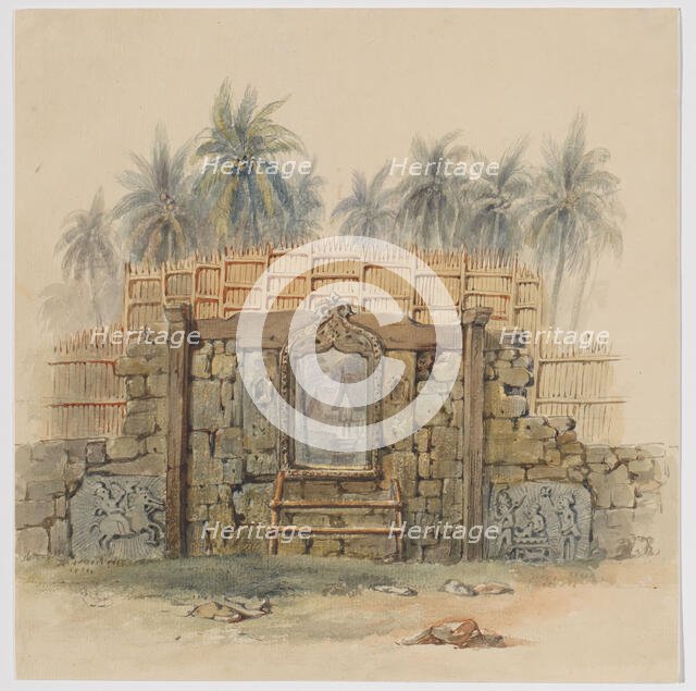 Coral stone wall with framed opening to Dula (Dullah) village, Dullah Island, Kai Islands..., 1824. Creator: Adrianus Johannes Bik.