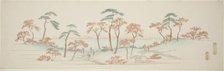 Maples at Kaianji Temple (Kaianji koyo), from an untitled series of famous views of the...c1839/40. Creator: Ando Hiroshige.