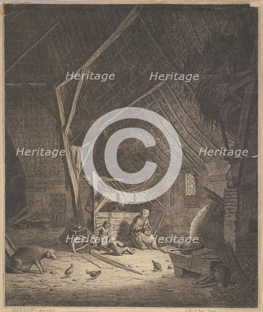 Interior of a Barn with Mother and Two Children, Right in Front a Pig (copy), 17th century. Creator: Jacob Louys.