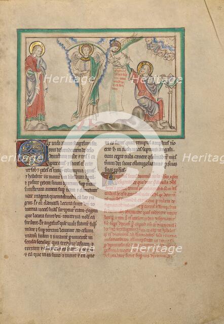 The Mighty Angel and John Forbidden to Write; Dyson Perrins Apocalypse, about 1255-1260. Creator: Unknown.