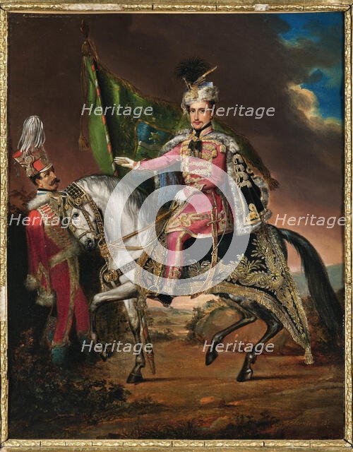 Count György Károlyi de Nagykároly (1802-1877) on horseback in Hungarian costume, 1831. Creator: Alconiere; Theodor (1798-1865).