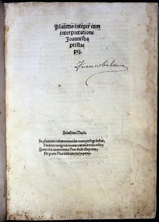 First page of 'Platus integer cum interpretatione Joanni Baptistae pii' by Plautus, 1500. Creator: Plautus (251 bC - 184 bC).