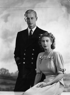 Princess Elizabeth with Lieutenant Philip Mountbatten, 9 July 1947.  Creator: Dorothy Wilding.