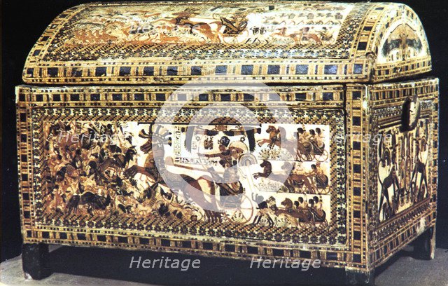 Painted and inlaid coffer from the Treasure of Tutankhamun, Ancient Egyptian, c1325 BC. Artist: Unknown