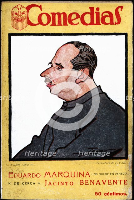 Cover of the publication 'Comedias'. Caricature of Eduardo Marquina Angulo (1879-1946). Siglo XX …