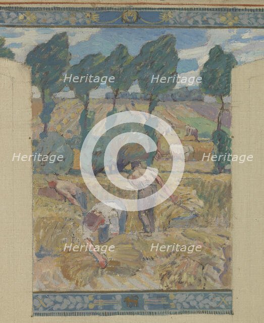 Esquisse pour la mairie de Fresnes : Paysage. Travaux des champs, 1905. Creator: Victor Menu.