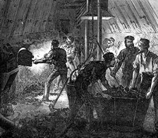 Life on board a troop-ship: the stokehole, 1874. Creator: Unknown.