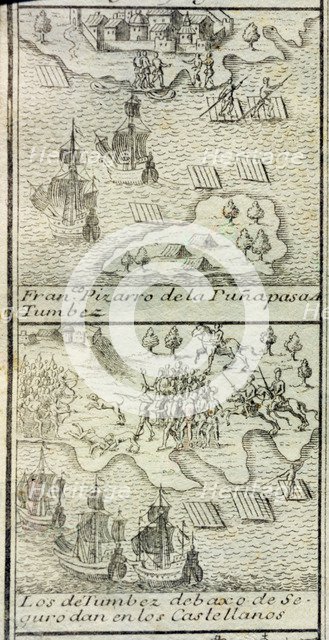 Francisco Pizarro of Puña arrives to Tumbez'. Pizarro arrived with 180 men and three ships to Tum…