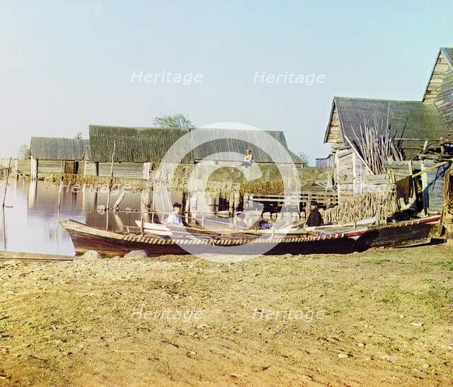 Embankment of Lake Seliger: "Fishing settlements on Lake Seliger", 1910. Creator: Sergey Mikhaylovich Prokudin-Gorsky.