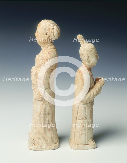 Unglazed pottery figures of a page and maid, Northern Song dynasty, China, 11th century. Artist: Unknown