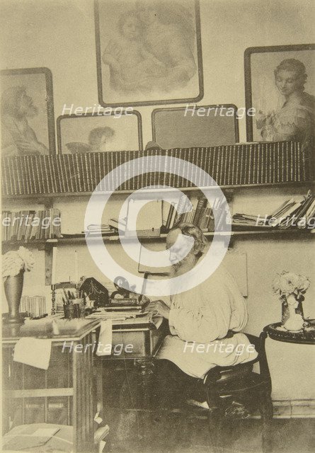 Russian author Leo Tolstoy at work, 1890s. Artist: Sophia Tolstaya