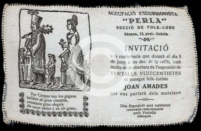 Invitation made in silk for the exhibition of 19th century fans organized by Joan Amades. Barcelo…
