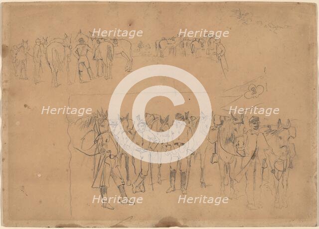Officers and Horses at Rest, 1864. Creator: Winslow Homer.