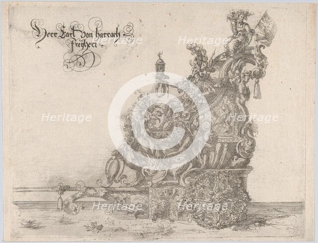 Procession, with a male and female figure seated on a float, 16th century., 16th century. Creator: Anon.