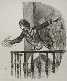 Manuel Godoy reading a manifesto...calling to arms against the English, December 1804, (1851).  Creator: Unknown.