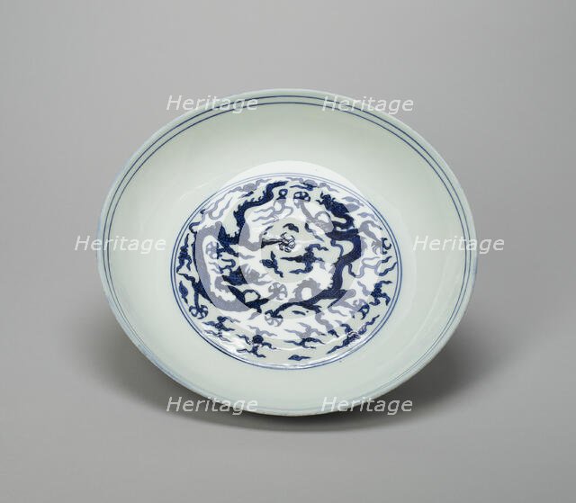 Dish with Dragons, Flaming Pearls, and Cloud Scrolls, Ming dynasty, Jiajing reign (1522-1566). Creator: Unknown.