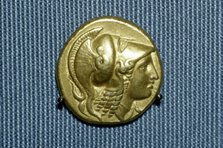 Greek Coin, Head of Athena on a gold stater of Alexander the Great, 336-323 BC. Artist: Unknown.