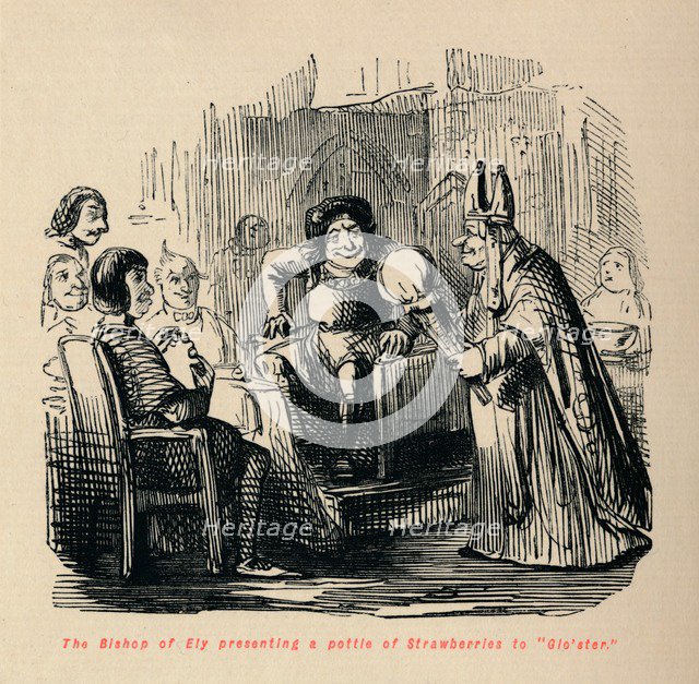 'The Bishop of Ely presenting a pottle of Strawberries to Glo'ster., . Artist: John Leech.